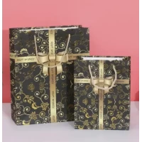 Пакет гигант вертикальный "Золотой бант на чёрном" 30х42 см  