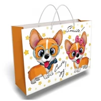 Пакет для подарка большой горизонтальный "Пёсики" 25х35 см