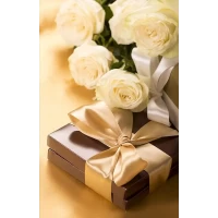 Пакет для подарка большой вертикальный "Подарок с букетом" 25х37 см  