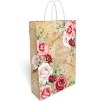 Пакет для подарка большой вертикальный "Розы с пожеланиями" 25х35 см