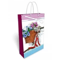 Пакет для подарка большой вертикальный "Цветы в корзине " 25х35 см 