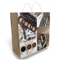 Подарочный пакет квадрат большой "Кофейный стиль" 32 х 32 см 