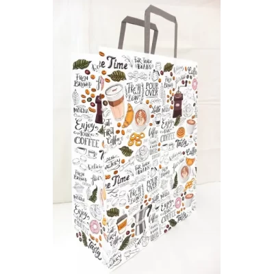 Пакет для подарка крафт белый "Кофейный стиль" 32х42 см