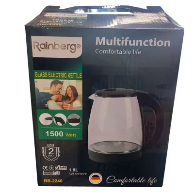 Чайник электрический стеклянный Rainberg RB-2240 дисковый со стеклянным корпусом 1.8л