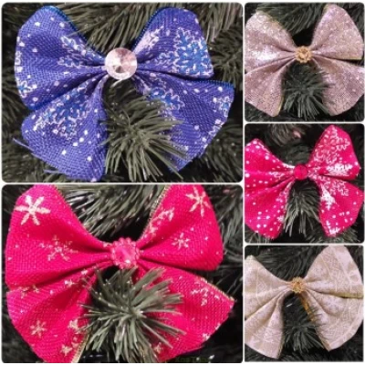 Новогоднее украшение Бант (мешковина) 10*12 см