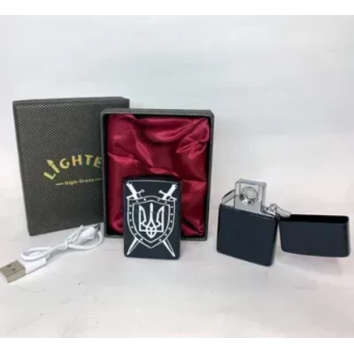 Электрическая USB-зажигалка ⚡ Герб Украины на щите с мечами ⚡ HL-476-1