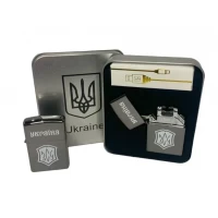 Дуговая электроимпульсная USB зажигалка ⚡️ Украина ВСУ (металлическая коробка) HL-445-Black