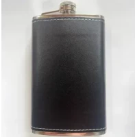 Фляга металлическая с кожаной обтяжкой, 10 унций BP-10 Black