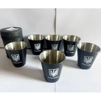 Набор металлических рюмок Ukraine (4 шт.) с кожаным чехлом PM-20-6
