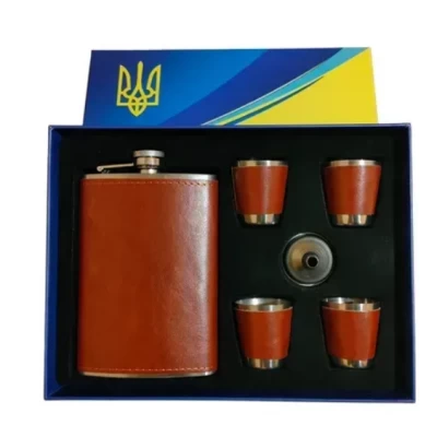 Подарочный набор фляга,4 рюмки, воронка (Украина) TZ-49 Brown Подарочный набор фляга,4 рюмки, воронка (Украина) TZ-49 Brown