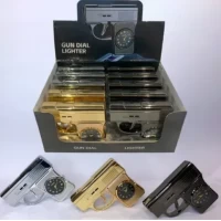 Газовая зажигалка Пистолет с часами и турбо-пламенем 