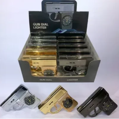 Газовая зажигалка Пистолет с часами и турбо-пламенем 