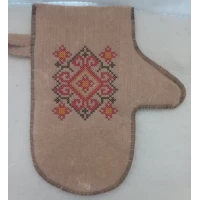 Рукавица, прихватка для бани с вышивкой. Термостойкая 100% шерсть (войлок), в ассортименте
