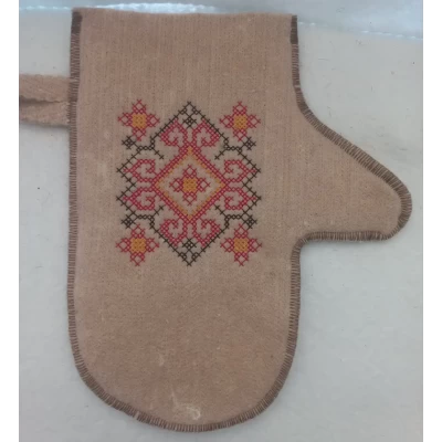 Рукавица, прихватка для бани с вышивкой. Термостойкая 100% шерсть (войлок), в ассортименте