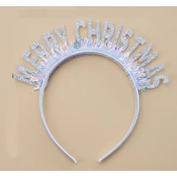 Праздничная пластиковая корона "Merry Christmas" серебряная