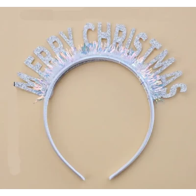 Праздничная пластиковая корона "Merry Christmas" серебряная