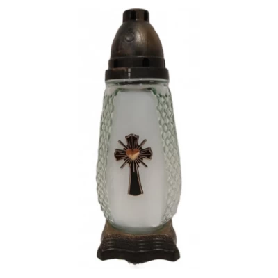 Лампадка стеклянная на 48 часов "Крест с сердцем"