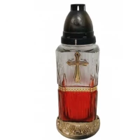 Лампадка стеклянная на 48 часов "Крест/квадрат красный"