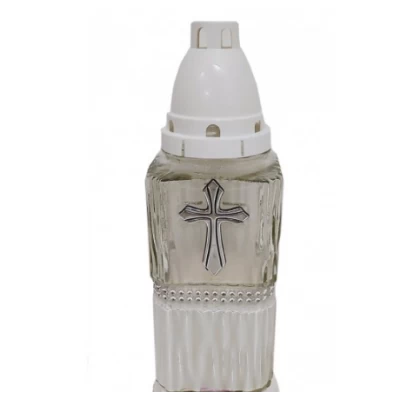 Лампадка стеклянная на 48 часов "Крест/квадрат белый"