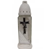 Лампадка стеклянная на 36 часов "Крест с розой/белый край"