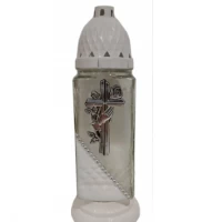 Лампадка стеклянная на 36 часов "Крест с рукой/белый край"