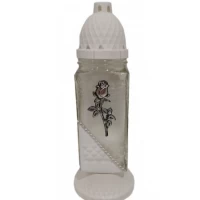 Лампадка стеклянная на 36 часов "Роза высокая серебр./белый край" Лампадка стеклянная на 36 часов "Роза высокая серебр./белый край"