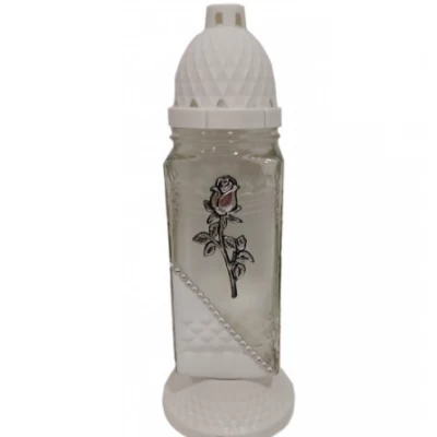 Лампадка стеклянная на 36 часов "Роза высокая серебр./белый край"