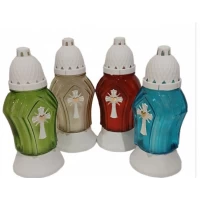 Лампадка стеклянная на 36 часов Микс с белым крестом