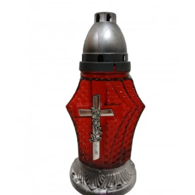 Лампадка стеклянная на 36 часов "Крест 3D" красная