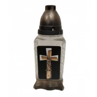 Лампадка стеклянная на 36 часов "Крест с розой на черном фоне"