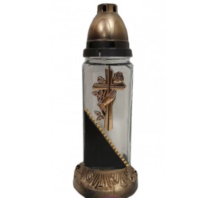 Лампадка стеклянная на 36 часов "День-ночь/крест с рукой"