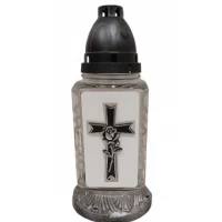 Лампадка стеклянная на 36 часов "Крест с розой на белом фоне"