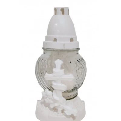 Лампадка стеклянная на 24 часа "Крест белый"