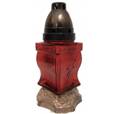 Лампадка стеклянная на 18 часов "Квадрат красный с рельефным крестом"