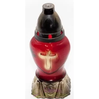Лампадка стеклянная на 18 часов "Красное сердце с крестом"