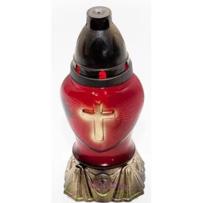 Лампадка стеклянная на 18 часов "Красное сердце с крестом"