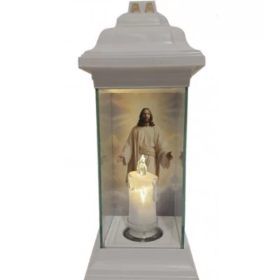 Лампадка Каплычка белая витражная с led-свечой "Иисус"