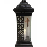 Лампадка Каплычка черная витражная с led-свечой "Крест золотой"