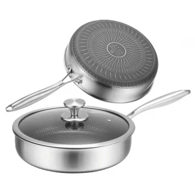 Глубокая сковорода Edenberg B-13061 из нержавеющей стали с крышкой с антипригарным покрытием 24 см