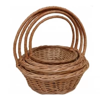 Круглые корзины из лозы d-45см с плетеной ручкой (набор из 4 шт)