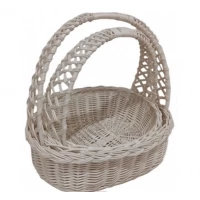Плетеные белые корзины из лозы с двойной ручкой (набор из 2 шт)