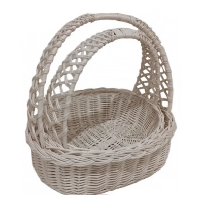 Плетеные белые корзины из лозы с двойной ручкой (набор из 2 шт)