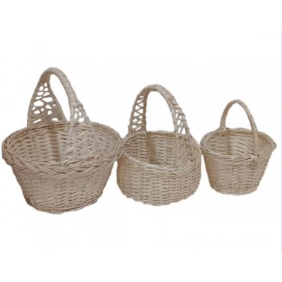 Плетеные белые корзины из лозы с двойной ручкой (набор из 3 шт)