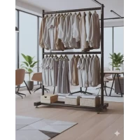 Стойка-вешалка двухъярусная 100*40*185 см металлическая для одежды и обуви 2501/8662