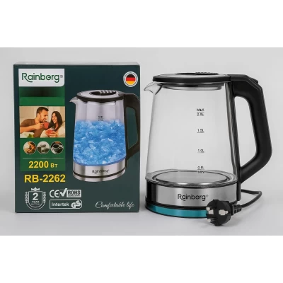 Электрочайник Rainberg RB-2262 стеклянный с LED подсветкой 2 л 2200 Вт