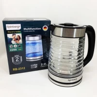 Электрочайник Rainberg RB-2312 стеклянный дисковый чайник 2.2л 2200Вт Silver