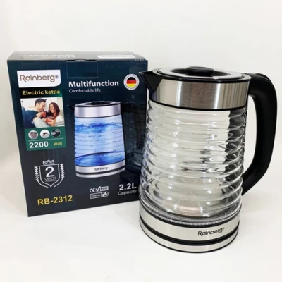 Электрочайник Rainberg RB-2312 стеклянный дисковый чайник 2.2л 2200Вт Silver