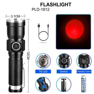 Фонарь PLD-1812-T6 (red) , 1x18650, индикация заряда, ЗУ Type-C, zoom Фонарь PLD-1812-T6 (red) , 1x18650, индикация заряда, ЗУ Type-C, zoom