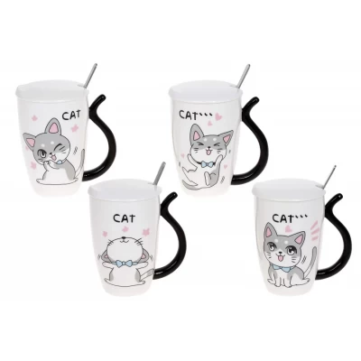 Заварник фарфоровый с крышкой и ложкой «Funny Cats», 380мл, 4 дизайна