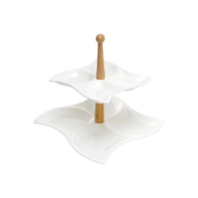 Этажерка фарфоровая двухъярусная, 27см, цвет — белый